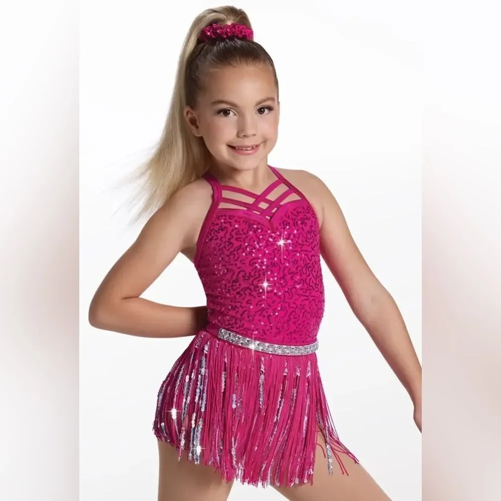 Weissman Dance costume hot pink sassy fringe dress Gonna Be A Good Day 14982 MC
